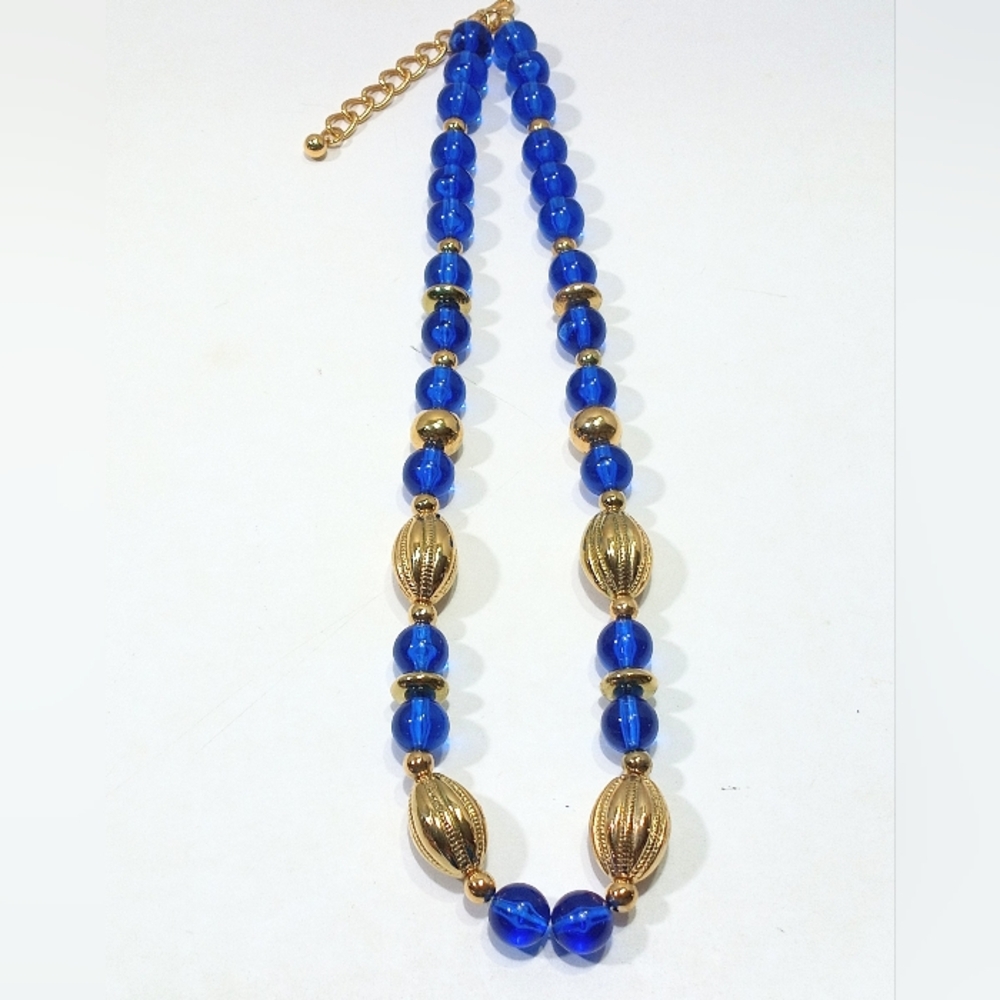 Vintage Avon Necklace Blue and Gold Beads
